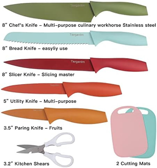 8 Pcs Knife Sets 8'' Chef'S Knife 8'' Bread Knife 8'' Slicer Knife 5'' Utility Knife 3.5'' Paring Knife 3.2'' Kitchen Shears And 2 Cutting Mats