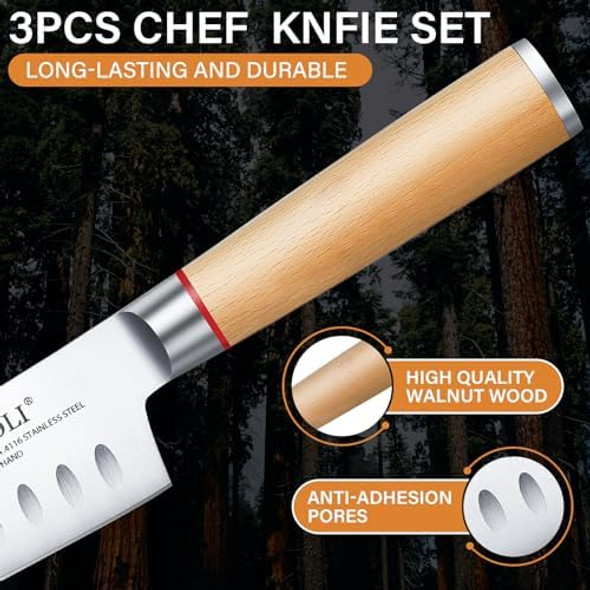 Tivoli Professional Chef Knife Set Japanese Knives - Stainless Steel Sharp Blades Wooden Handle - Nakiri Chef Paring Knife