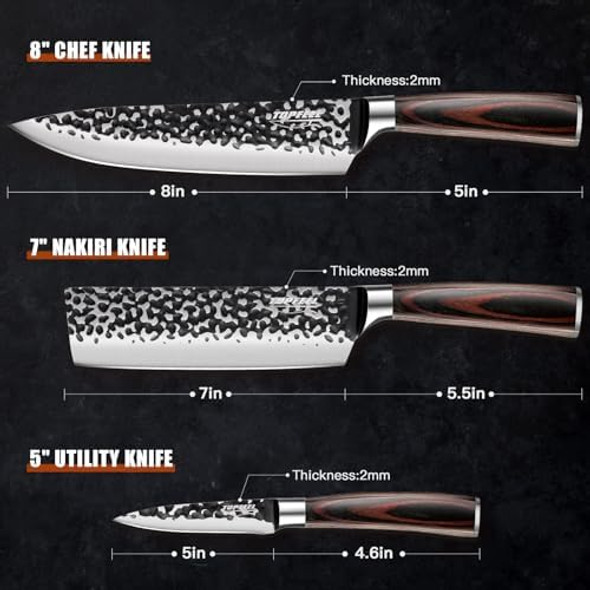 3Pcs Chef Knife Hand Forged High Carbon Stainless Steel Japanese Knife Sets Ultra Sharp Professional Kitchen Knife Sets With Wood Ergonomic Handle