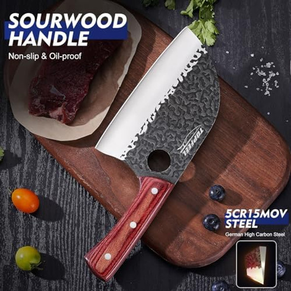 6.8Inch Serbian Chef Knife- Meat Cleaver Butcher Knife Set With Leather Sheath And Whetstone Kitchen Knives For Home Camping Bbq