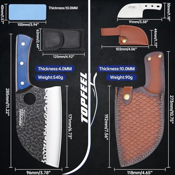 6.8Inch Serbian Chef Knife- Butcher Knife Meat Cleaver Set For Cooking Chopping. Kitchen Knives With Leather Sheath For Home Camping Bbq