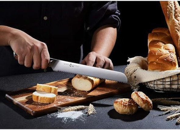 Tuo Bread Knife 9 Inch Razor Sharp Serrated Slicing Knife High Carbon German Stainless Steel Kitchen Cutlery Pakkawood Handle Luxurious Box Included - Fiery Phoenix Series