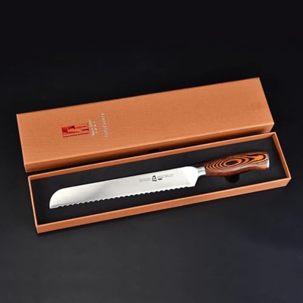 Tuo Bread Knife 9 Inch Razor Sharp Serrated Slicing Knife High Carbon German Stainless Steel Kitchen Cutlery Pakkawood Handle Luxurious Box Included - Fiery Phoenix Series