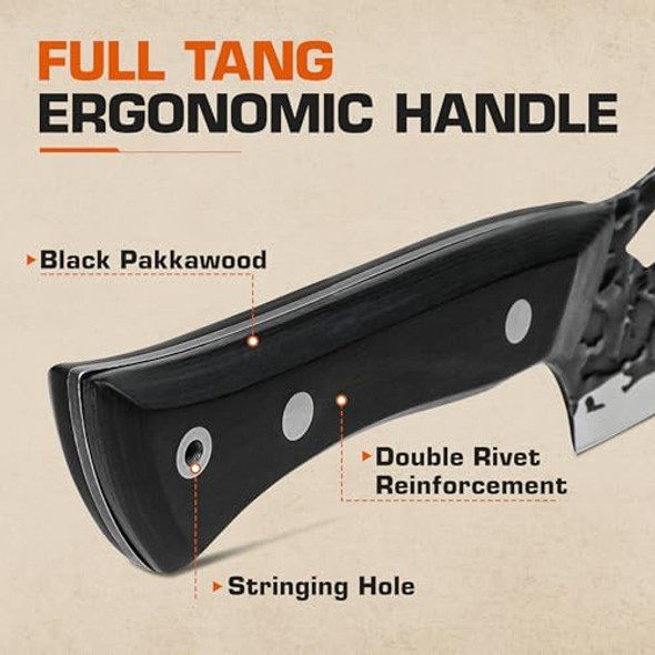 Tuo Hand Forged Chef Knife 8 Inch Wild Design Butcher Knife With Sheath For Meat Cutting High Carbon Steel Blade With Black Pakkawood Handle Sharp For Kitchen Cooking Bbq