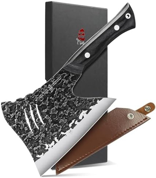 Tuo Hand Forged Meat & Bone Cleaver Knife 7 Inch Heavy Duty Butcher Knife With Sheath Bone Cutter For Meat Cutting Kitchen Outdoor Cooking - Pakkawood Handle Tuo Hand Forged Meat & Bone Cleaver Knife 7 Inch Heavy Duty Butcher Knife With Sheath Bone Cutter For Meat Cutting Kitchen Outdoor Cooking - Pakkawood Handle