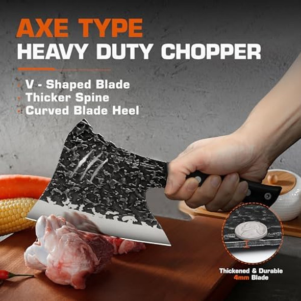Tuo Hand Forged Meat & Bone Cleaver Knife 7 Inch Heavy Duty Butcher Knife With Sheath Bone Cutter For Meat Cutting Kitchen Outdoor Cooking - Pakkawood Handle Tuo Hand Forged Meat & Bone Cleaver Knife 7 Inch Heavy Duty Butcher Knife With Sheath Bone Cutter For Meat Cutting Kitchen Outdoor Cooking - Pakkawood Handle