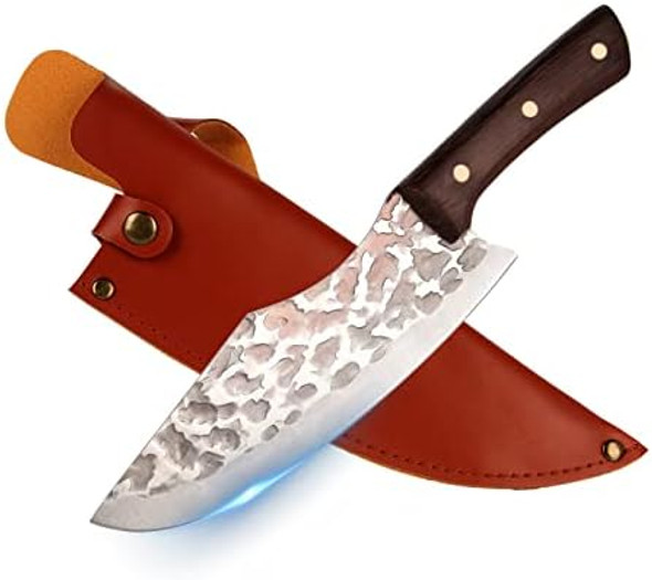 8 Inch Chef Knife With Sheath Hand Forged Boning Knife Stainless Steel Outdoor Cooking Knife Carrying Leather Scabbard Cooking Pleasures Knives For Home Bbq Camping (8 In Cleaver Knife) 8 Inch Chef Knife With Sheath Hand Forged Boning Knife Stainless Steel Outdoor Cooking Knife Carrying Leather Scabbard Cooking Pleasures Knives For Home Bbq Camping (8 In Cleaver Knife)