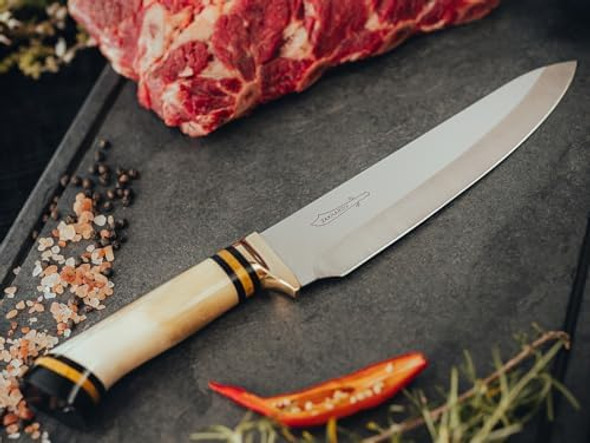 Zakharov Handmade Stainless Steel Knives – Chef Meat & Butcher Blades Wooden/Bone Handles – Ideal For Cutting & Slicing Box Included Made In Brazil (Bone Handle 8 Inches)