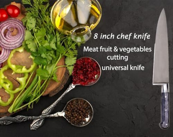 Chef Knife 8 Inch Professional Sharp Stainless Steel Fruit Vegetable Meat Cutting Chef'S Kitchen Knife With Egonomic Handle