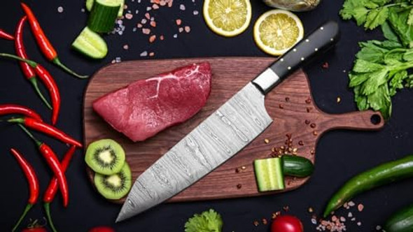 Chef Knife 12.5 Inch Handmade Damascus Steel Chef Knife Professional Damascus Chef Knife With Micarta Handle Full Tang Chef Knife Damascus Kitchen Knife With Sheath