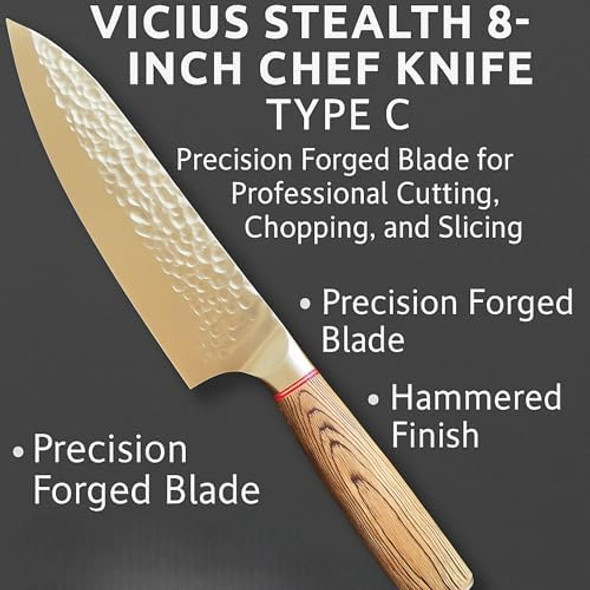 Stealth 8-Inch Chef Knife Type C – Precision Forged Blade For Professional Cutting Chopping And Slicing