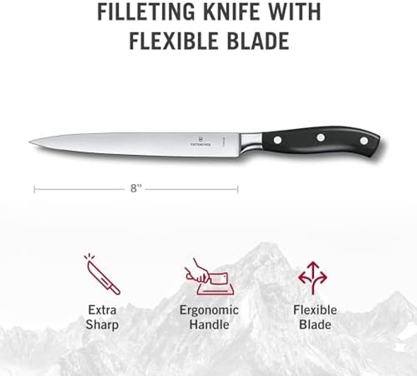 Victorinox Grand Maitre Chef'S Knife - Sharp Kitchen Knife With Straight Edge - Ergonomic Cooking Knife - Premium Kitchen Essentials - Black Handle 8"