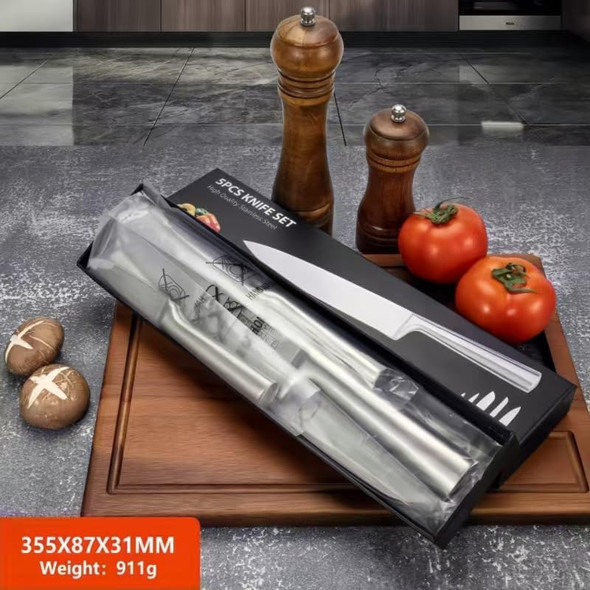 5-Piece Stainless Steel Chef Knives Set - Ultra-Sharp Ergonomic Handles - Precise Cutting Meat Veggies Fruits - Home & Pro Use Dishwasher Safe Rust-Resistant With Sheath