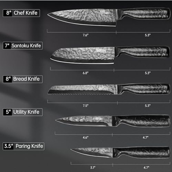 Vvwgkpk Kitchen Knife Set 5Pcs Black Knife Set With With Ergonomic Handle High Carbon Stainless Steel Hammered Collection Knives For Multipurpose Cooking Chef Knife With Box
