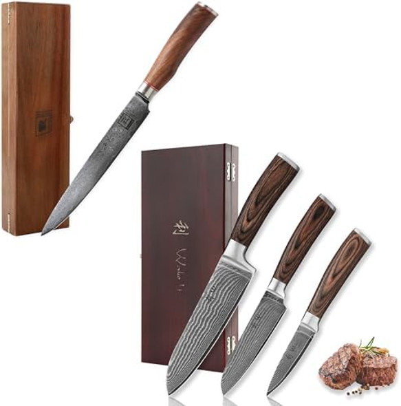 Damascus Kitchen Knife Set 4 Pieces Professional Chef Knife Set Made From 67 Layers Damascus Steel With Vg10 Core Knives Set For Kitchen In Wooden Box