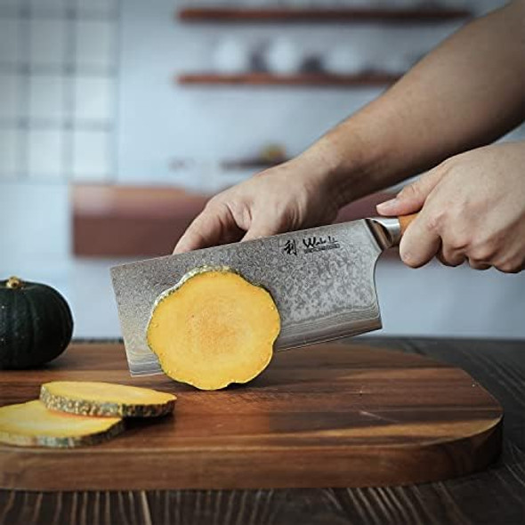 Wakoli Cai Dao Knife 7-Inch Blade Damascus Chef Knife Made From 67 Layers Of Damascus Steel With Vg10 Core Sharp Kitchen Knives With Olive Wood Handle In Box (Oribu Series)
