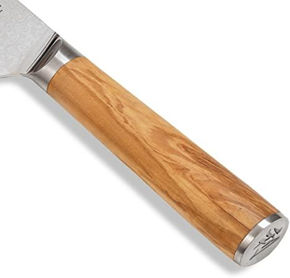Wakoli Cai Dao Knife 7-Inch Blade Damascus Chef Knife Made From 67 Layers Of Damascus Steel With Vg10 Core Sharp Kitchen Knives With Olive Wood Handle In Box (Oribu Series)