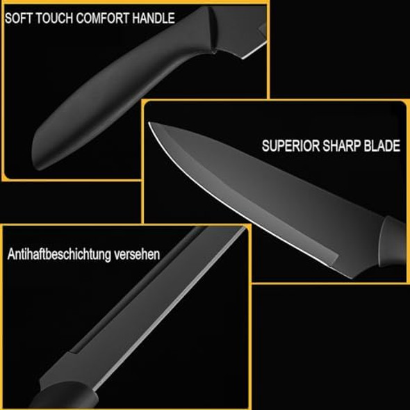 Knife Set With Block Kitchen Knife Set With Block 15 Pcs High Carbon Stainless Steel Block Knife Setkitchen Knife Setchef Knifesteak Knives Black (15Pcs Set)