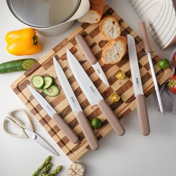 Kitchen Knife Set 8-Pieces Knife Set With Block And Sharpener Sharp Stainless Steel Chef Knife Block Set Knives Set For Kitchen Home Apartment Dormitory s For Mom Women (Black)