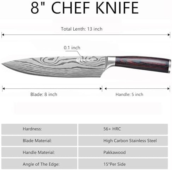 Chef Knife 8 Inch - Sharp Kitchen Knife High Carbon Stainless Steel Blade Gyuto Knife Ergonomic Wood Handle Professional Chef’S Knife For Home Kitchen And Restaurant