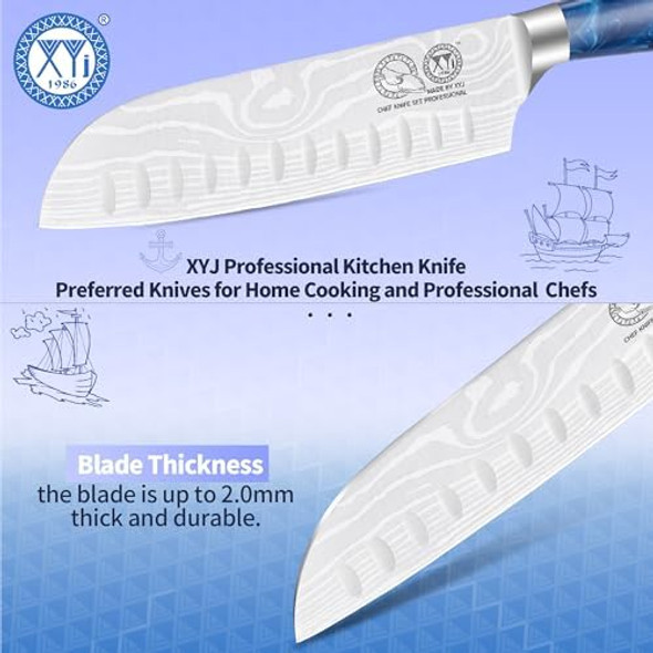 Xyj Japanese Santoku Knife Stainless Steel 7 Inch Ultra Sharp Kitchen Knifevegetable Meat Cleaver Cutting Knife With Sleeveergonomic Handleoutdoor Camping Bbq