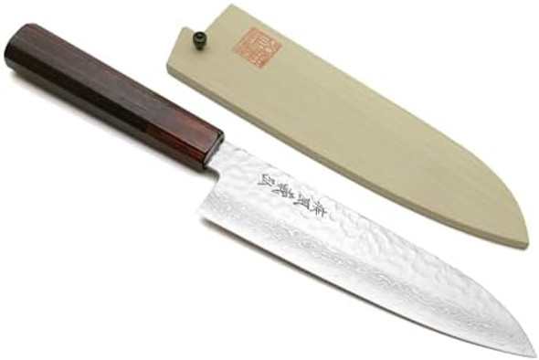 Yoshihiro Vg10 46 Layers Hammered Damascus Santoku Japanese Multipurpose Chef Knife (7"(180Mm) Rosewood Handle) Yoshihiro Vg10 46 Layers Hammered Damascus Santoku Japanese Multipurpose Chef Knife (7"(180Mm) Rosewood Handle)