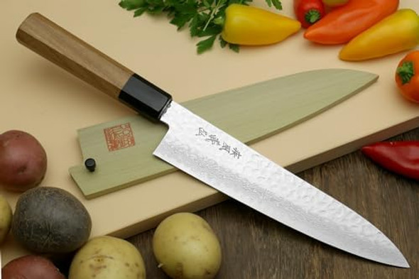 Yoshihiro Vg10 46 Layers Hammered Damascus Gyuto Japanese Chefs Knife (Octagonal Ambrosia Handle) (8.25" (210Mm) Yoshihiro Vg10 46 Layers Hammered Damascus Gyuto Japanese Chefs Knife (Octagonal Ambrosia Handle) (8.25" (210Mm)