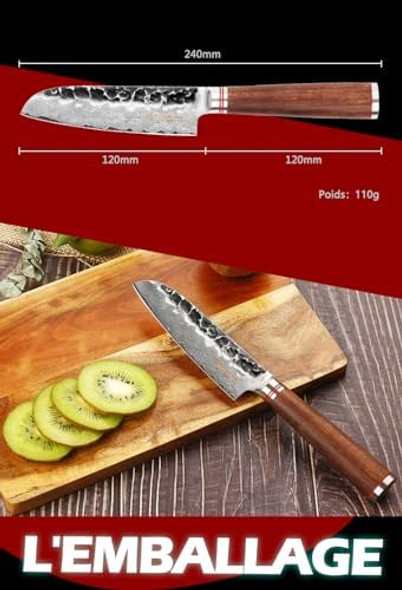 Yousunlong Santoku Knife Chef Knife 5 Inch Asian Knife Japanese Hammered Damascus Steel Ultra Sharp Blade Natural Walnut Wooden Handle