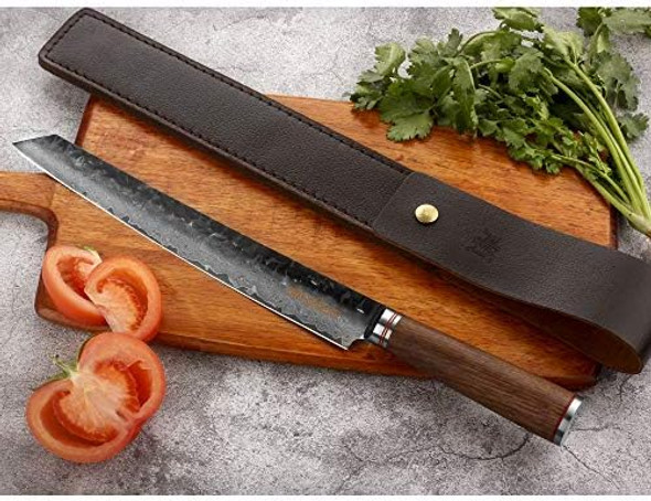 Yousunlong Sujihiki Knife 11 Inch Pro Carving Knife Japanese Damascus Steel Ergonomic Design Max Slicing Knife Walnt Handle With Leather