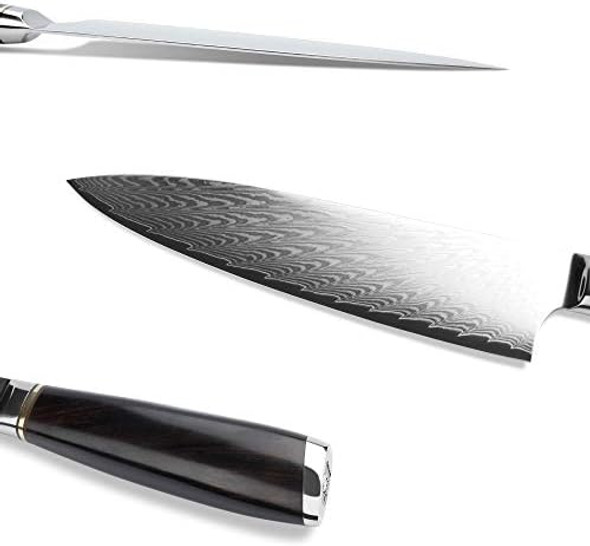 Sunlong Chef'S Knife 8 Inch Gyuto Japanese Damascus Natural Leadwood Handle With Walnut Wood Sheath Flannel Knife Bag