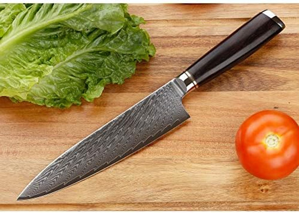 Sunlong Chef'S Knife 8 Inch Gyuto Japanese Damascus Natural Leadwood Handle With Walnut Wood Sheath Flannel Knife Bag