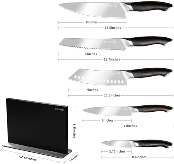 5-Piece Kitchen Knife Set With Wood Magnetic Knife Holder Japanese Knife Set High Carbon Stainless Steel Knife Set Suitable For Thanksgiving Wedding Father'S Day Giving