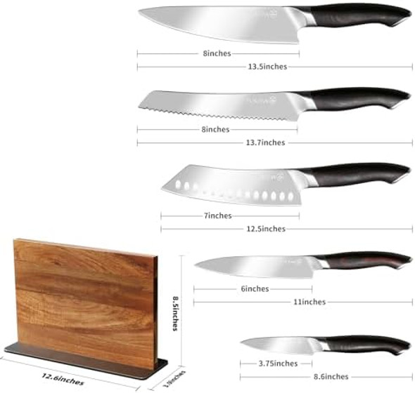 5-Piece Knife Set With Wooden Magnetic Knife Holder Japanese Kitchen Knife Set With Magnetic Block Ergonomic Handle Suitable For Holiday Giving 5-Piece Knife Set With Wooden Magnetic Knife Holder Japanese Kitchen Knife Set With Magnetic Block Ergonomic Handle Suitable For Holiday Giving