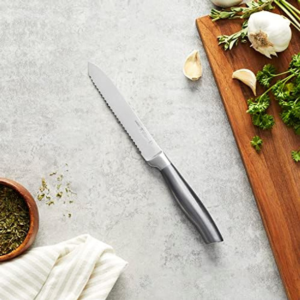Henckels Graphite Razor-Sharp 5-Inch Tomato Knife German Engineered Informed By 100+ Years Of Mastery Serrated Utility Knife Vegetable Knife Gray
