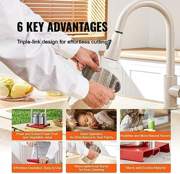 VEVOR 3.36L Grape Making Machine with 2 Stainless Steel Barrels Wine Cheese Fruit Vegetable Tincture Press with T-Handle and 0.1"/3mm Thick Plate Stainless 0.88Gal RED