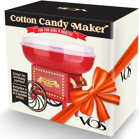 VOS Mini Cotton Candy Machine for Kids Red Retro Sugar Candy Maker Cotton Candy Maker Machine Kit: includes 15 Candy Sticks & 1 Sugar Scoop – Ideal for Home Use Small Parties & Intimate Gatherings