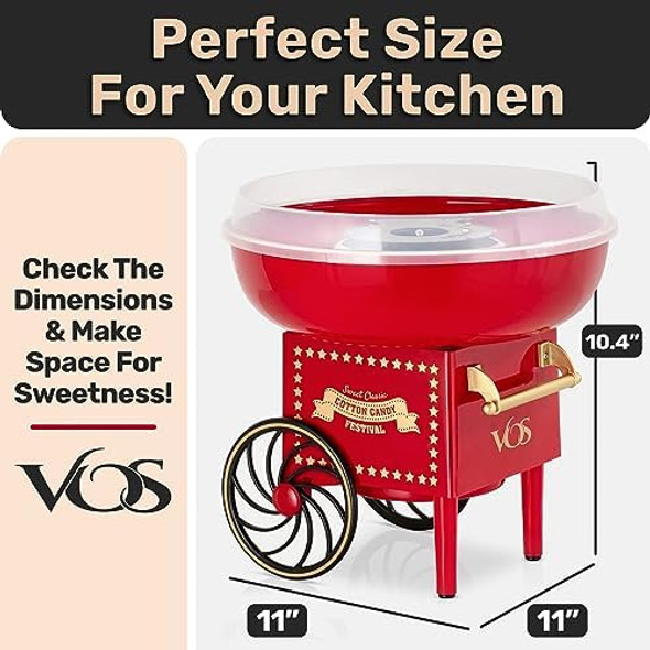 VOS Mini Cotton Candy Machine for Kids Red Retro Sugar Candy Maker Cotton Candy Maker Machine Kit: includes 15 Candy Sticks & 1 Sugar Scoop – Ideal for Home Use Small Parties & Intimate Gatherings