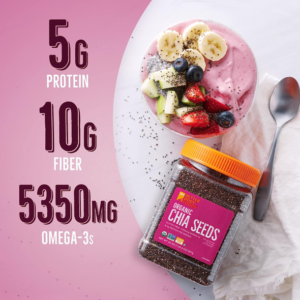 BetterBody Foods Organic Chia Seeds with Omega-3, Non-GMO, Gluten Free, Keto Diet Friendly, Vegan, Good Source of Fiber, Add to Smoothies