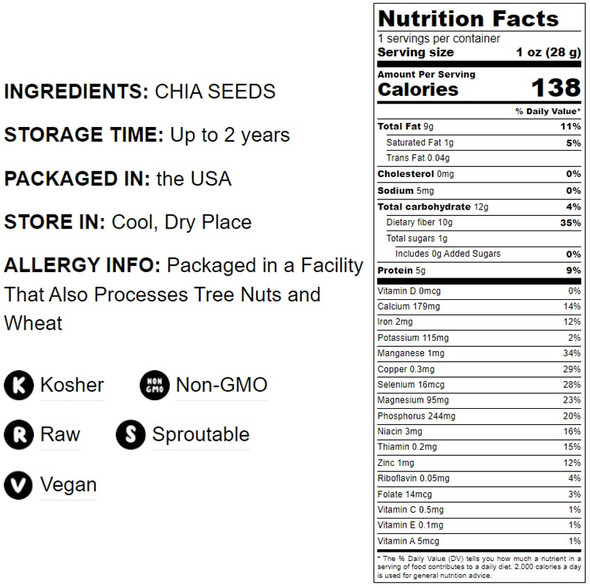 Black Chia Seeds, Non-GMO, Kosher, Sproutable, Raw, Vegan - by Food to Live Black Chia Seeds, Non-GMO, Kosher, Sproutable, Raw, Vegan - by Food to Live