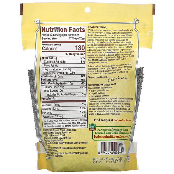 Bob's Red Mill, Organic Whole Chia Seeds, Pack of 2 Bob's Red Mill, Organic Whole Chia Seeds, Pack of 2