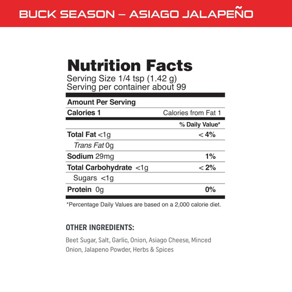 Buck Season - Low Sodium, No MSG, Gluten Free, All Natural, Gourmet Healthy Meal Prep Seasoning (Asiago Jalapeño)
