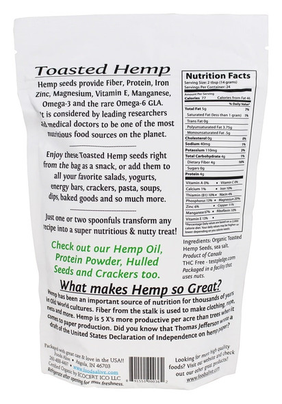 Foods Alive Toasted Hemp Seed with Sea Salt - Vegan Foods Alive Toasted Hemp Seed with Sea Salt - Vegan