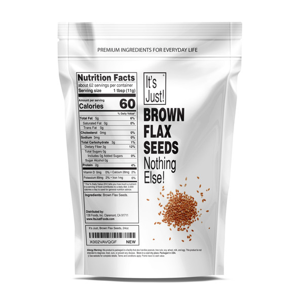 It's Just - Brown Flax Seeds, Whole, Keto Friendly Baking, It's Just - Brown Flax Seeds, Whole, Keto Friendly Baking,