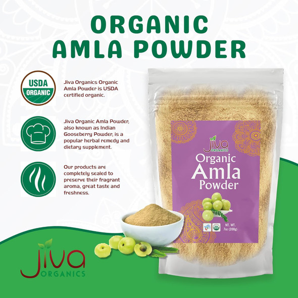 Jiva Organics Organic Pure Amla Berry Powder, 7 Ounce - Food Grade & Non-GMO - for Cooking & Beauty Care