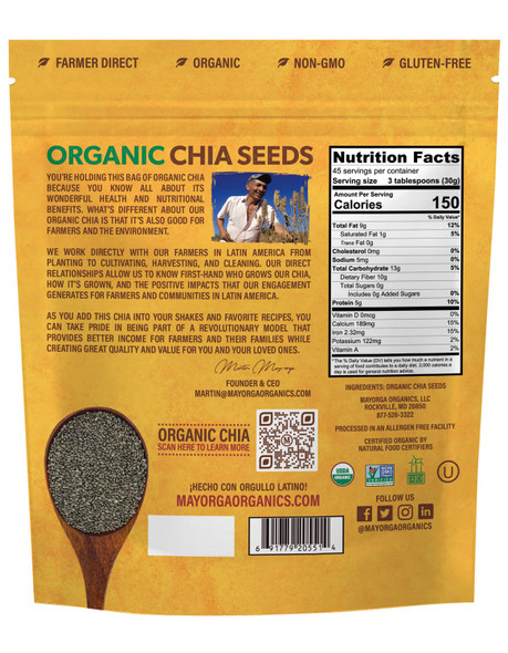 Mayorga Organic Raw Chia Seeds Resealable Bag | Superfood w/Plant-Based Omega 3 & Vegan Protein | USDA Certified, Gluten-Free, Non-GMO, Direct Trade, Kosher | Add to Breakfast, Oats & More Mayorga Organic Raw Chia Seeds Resealable Bag | Superfood w/Plant-Based Omega 3 & Vegan Protein | USDA Certified, Gluten-Free, Non-GMO, Direct Trade, Kosher | Add to Breakfast, Oats & More