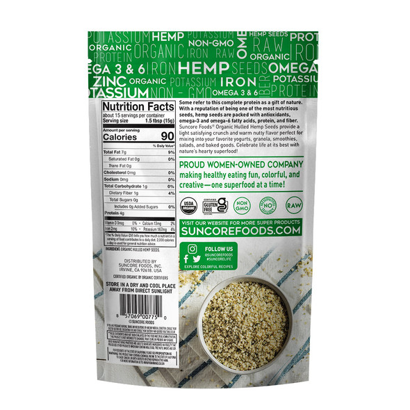 Suncore Foods Organic Hemp Seeds Superfood,Vegan, Kosher, Gluten-Free Suncore Foods Organic Hemp Seeds Superfood,Vegan, Kosher, Gluten-Free