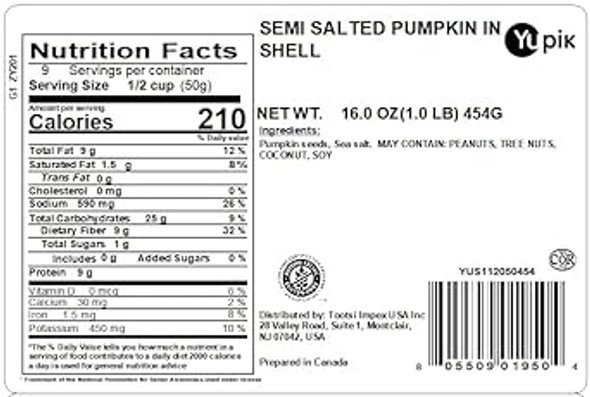 Yupik Semi-Salted Pumpkin Seeds In Shell, 1 lb, On the Go Savory Snack, Roasted Pumpkin Seeds, Salted Pepitas Yupik Semi-Salted Pumpkin Seeds In Shell, 1 lb, On the Go Savory Snack, Roasted Pumpkin Seeds, Salted Pepitas