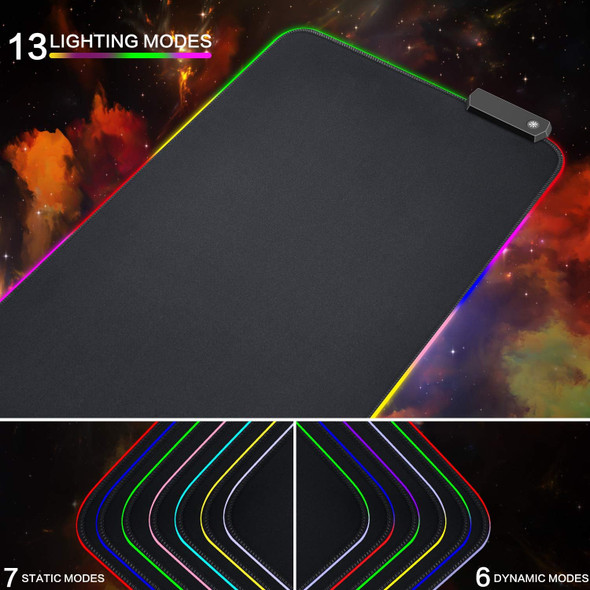 RGB Extended Gaming Rubber Mouse Pad, LED Soft Extra Large Mouse Pad with 13 Lighting Modes, Computer Keyboard and Mouse Mat 31.5 X 11.8 inch/800 x 300mm, Black