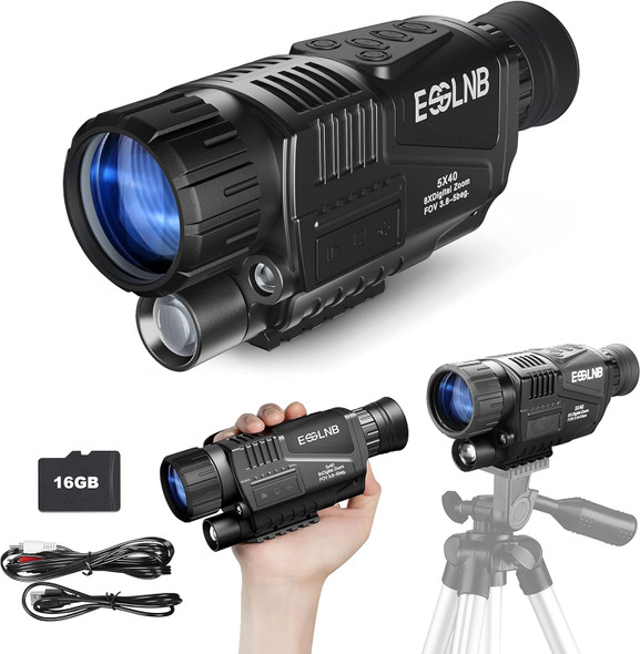 ESSLNB Night Vision Monocular 5X40 Night Vision Infrared Monocular with 1.5" TFT LCD Take Photos and Videos Playback Function 16G TF Card Digital Night Vision Scopes for Hunting Security Surveilla ESSLNB Night Vision Monocular 5X40 Night Vision Infrared Monocular with 1.5" TFT LCD Take Photos and Videos Playback Function 16G TF Card Digital Night Vision Scopes for Hunting Security Surveilla