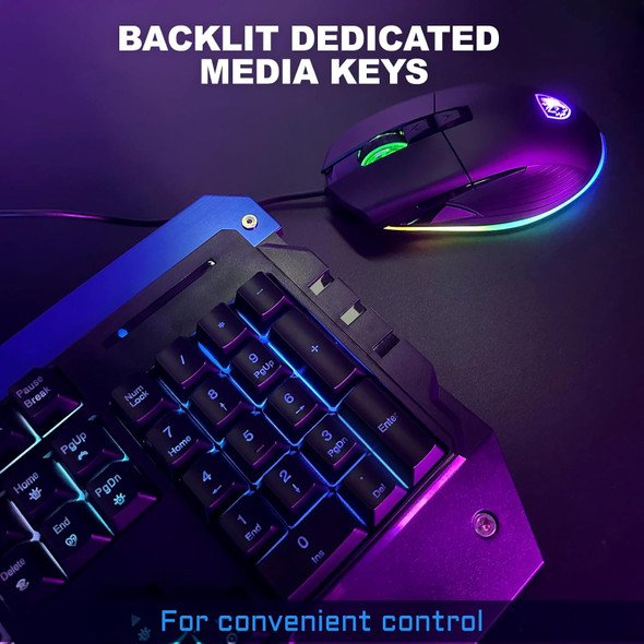 SADES Battle Ram Gaming Keyboard and Mouse: Low Profile Backlit RGB - Full Size - Wired Light Up USB - Waterproof Membrane - Ergonomic Wrist Rest Gaming Keyboard with Included Mouse Pad